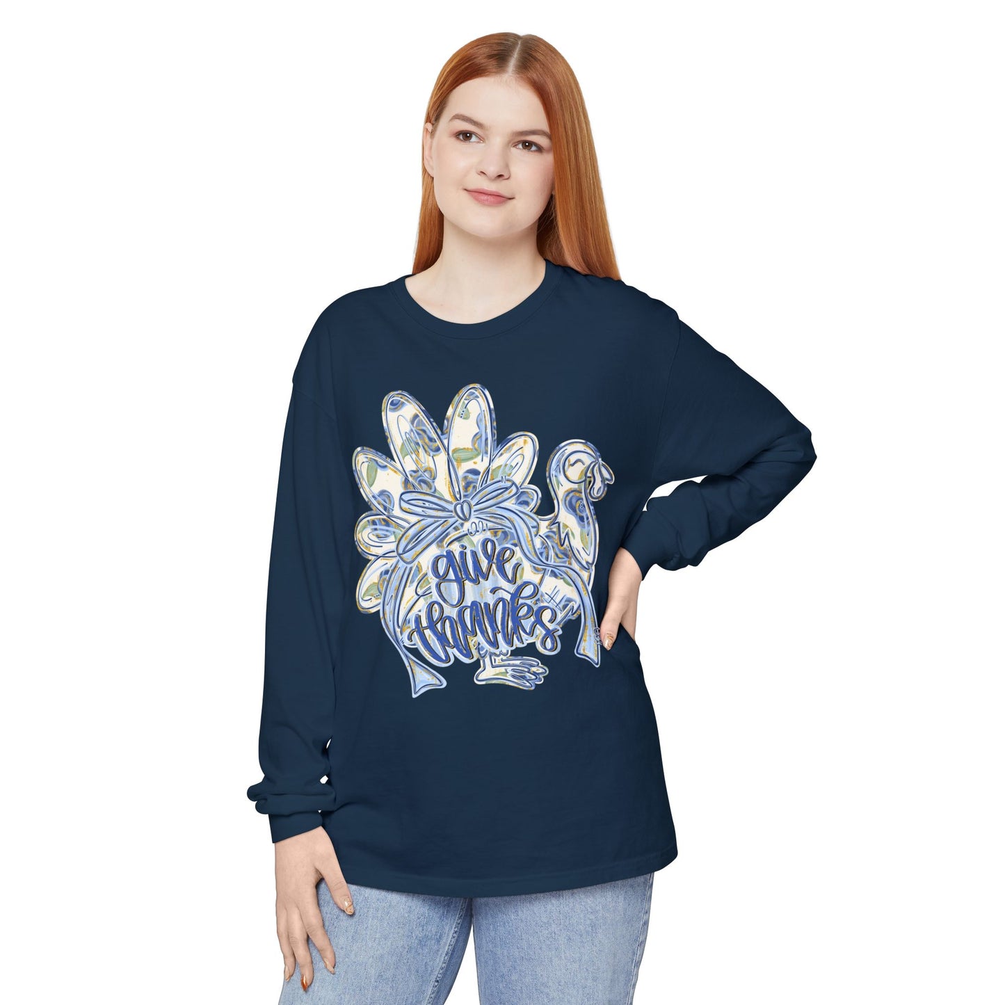 Thanksgiving Handprint Long Sleeve T-Shirt, Unisex Apparel for Family Gatherings, Holiday Gift, Fall Fashion, Cozy Casual Wear