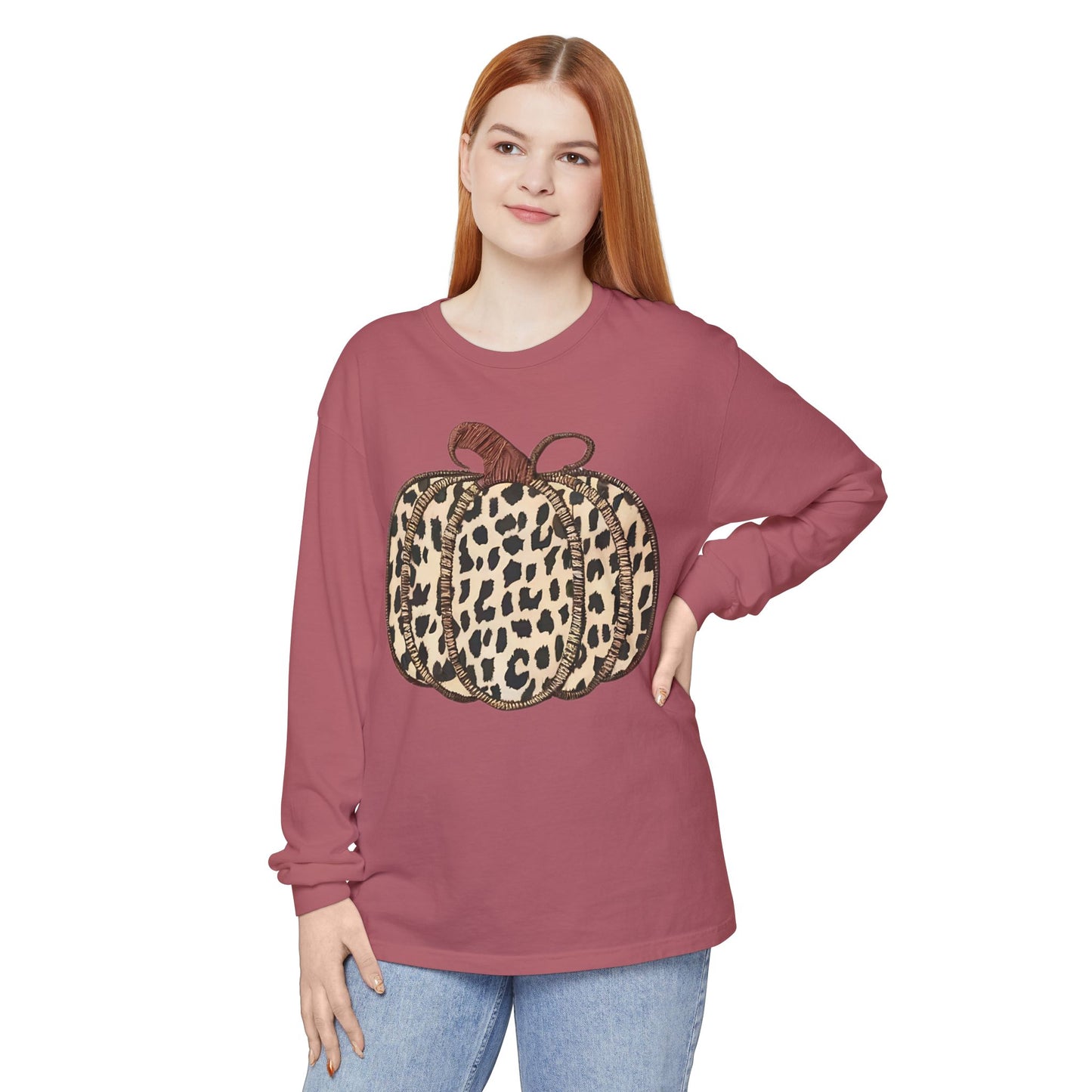 Leopard Pumpkin Long Sleeve Tee - Fall Fashion, Halloween Outfit, Thanksgiving Gift, Cozy Style for All