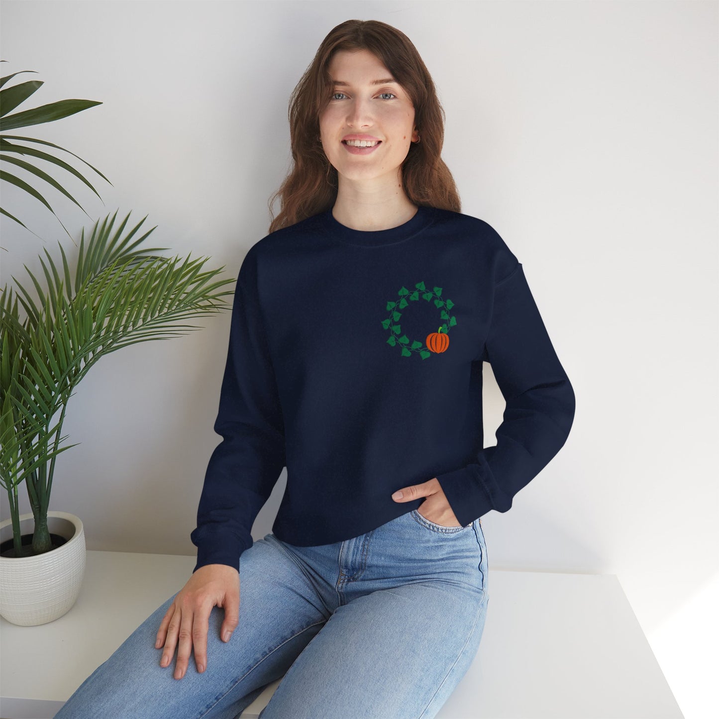 Cozy Fall Crewneck Sweatshirt - Autumn Vibes, Pumpkin and Ivy Design, Gift for Thanksgiving, Casual Hoodie Alternative, Cozy Sweater