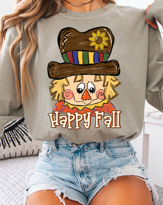 Autumn Scarecrow T-Shirt, Happy Fall Long Sleeve Tee, Unisex Fall Apparel, Harvest Festival Shirt, Thanksgiving Gift, Cozy Fall Fashion