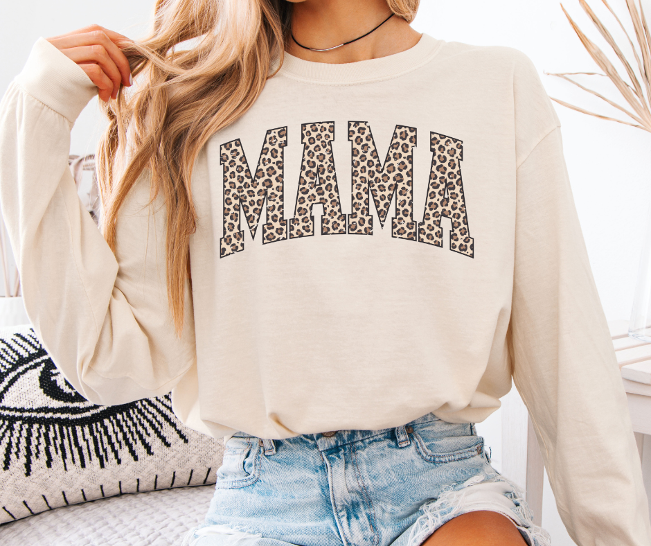 Leopard Print Mama Long Sleeve Comfort Color for Moms