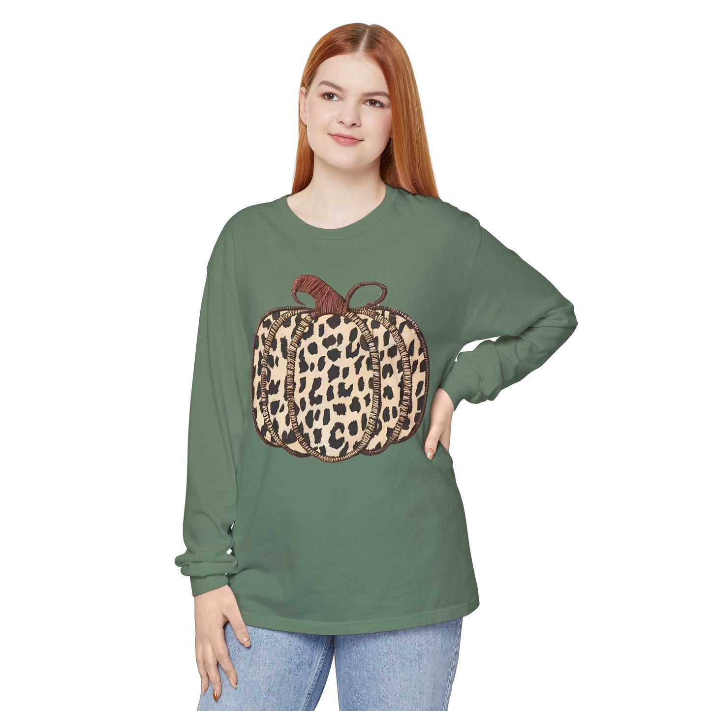 Leopard Pumpkin Long Sleeve Tee - Fall Fashion, Halloween Outfit, Thanksgiving Gift, Cozy Style for All