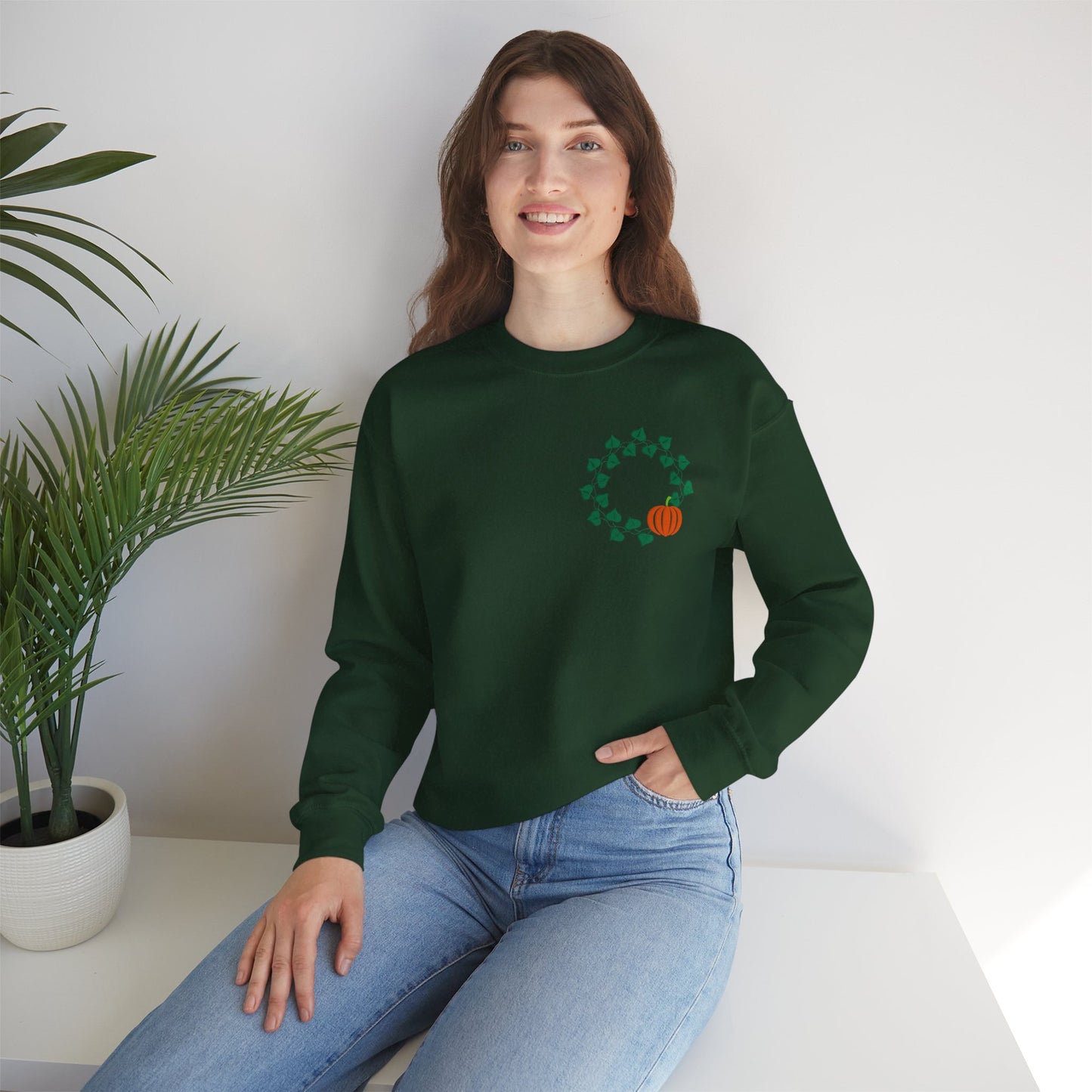 Cozy Fall Crewneck Sweatshirt - Autumn Vibes, Pumpkin and Ivy Design, Gift for Thanksgiving, Casual Hoodie Alternative, Cozy Sweater