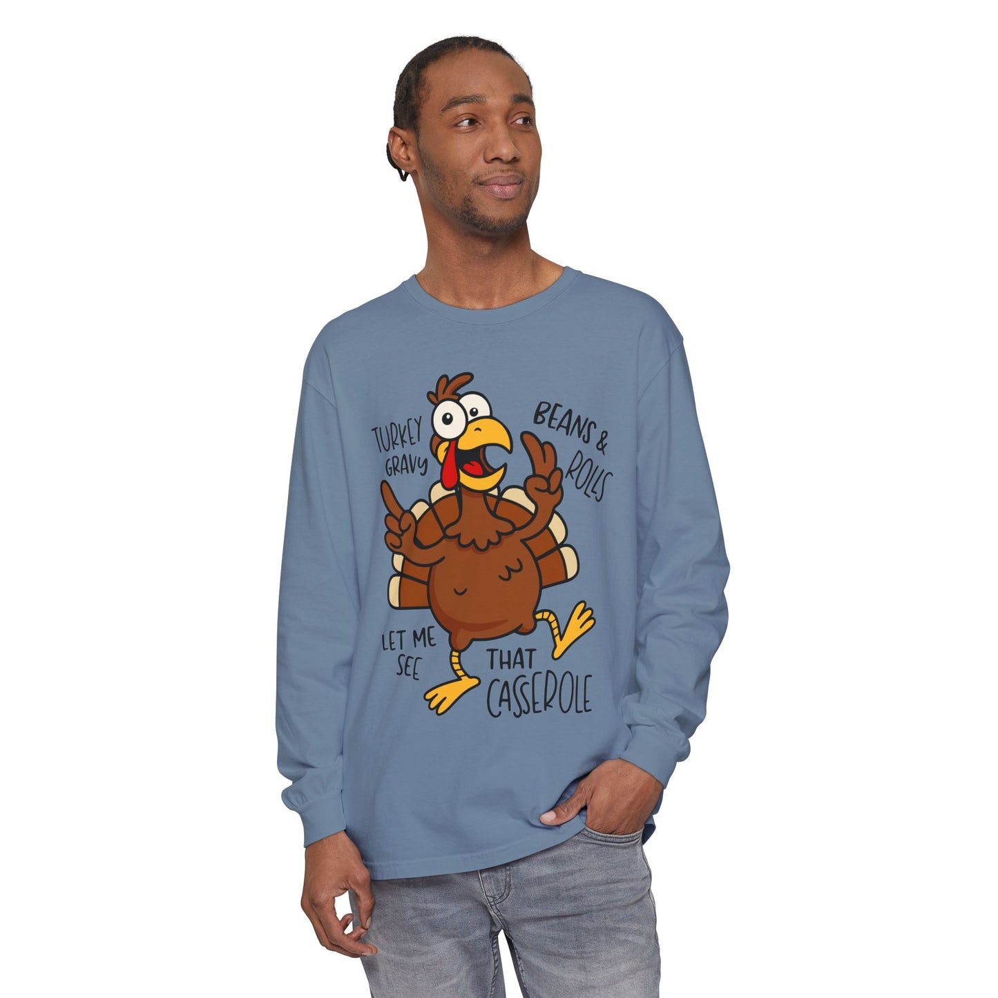 Thanksgiving Turkey T-Shirt | Cute Long Sleeve  Comfort Color for Fall Festivities, Comfortable Unisex Wear, Holiday Apparel, Casual Gatherings