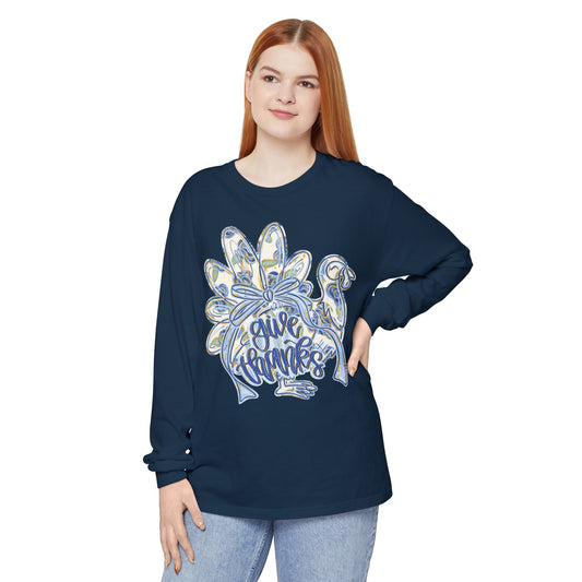 Thanksgiving Handprint Long Sleeve T-Shirt, Unisex Apparel for Family Gatherings, Holiday Gift, Fall Fashion, Cozy Casual Wear