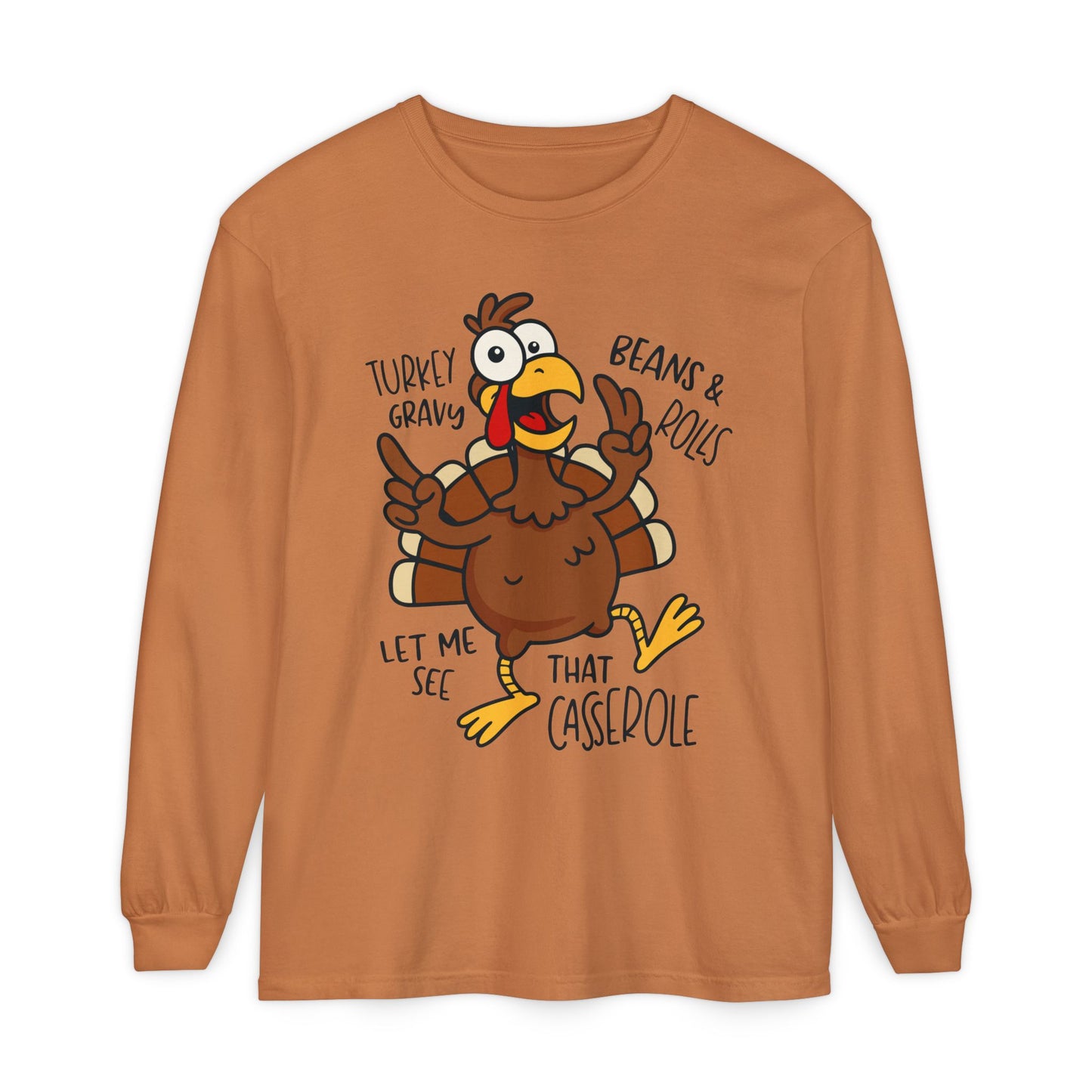 Thanksgiving Turkey T-Shirt | Cute Long Sleeve  Comfort Color for Fall Festivities, Comfortable Unisex Wear, Holiday Apparel, Casual Gatherings