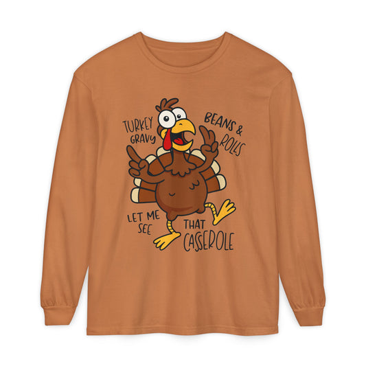 Thanksgiving Turkey T-Shirt | Cute Long Sleeve  Comfort Color for Fall Festivities, Comfortable Unisex Wear, Holiday Apparel, Casual Gatherings