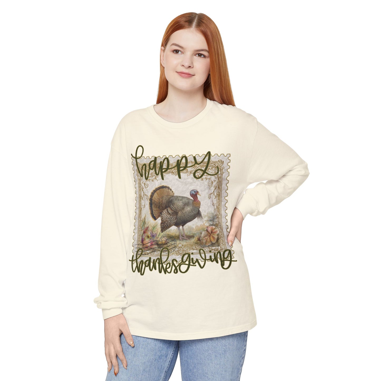 Thanksgiving Turkey Long Sleeve Comfort Color, Fall Apparel, Holiday Shirt, Thanksgiving Outfit, Cozy Gift