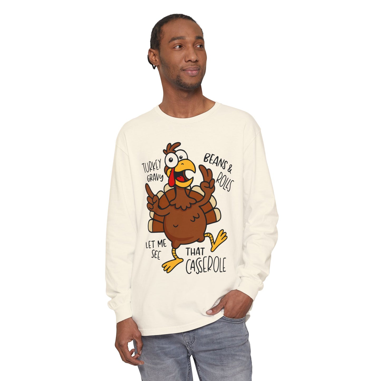 Thanksgiving Turkey T-Shirt | Cute Long Sleeve  Comfort Color for Fall Festivities, Comfortable Unisex Wear, Holiday Apparel, Casual Gatherings