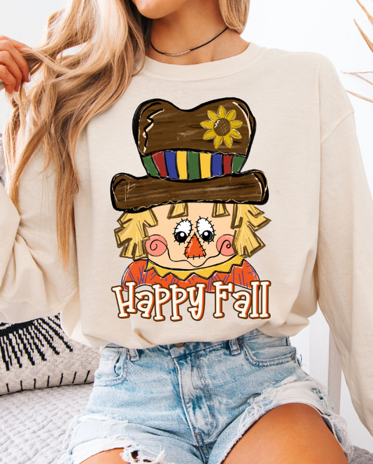 Autumn Scarecrow T-Shirt, Happy Fall Long Sleeve Tee, Unisex Fall Apparel, Harvest Festival Shirt, Thanksgiving Gift, Cozy Fall Fashion