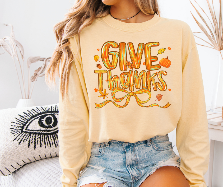 Give Thanks Comfort Color Long Sleeve T-Shirt