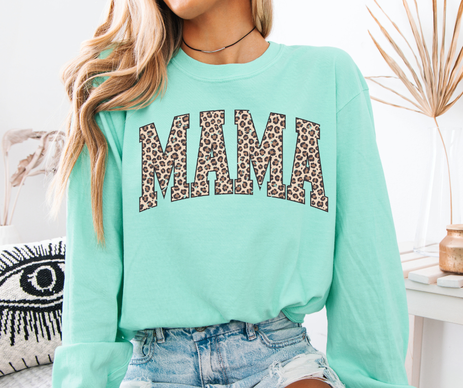 Leopard Print Mama Long Sleeve Comfort Color for Moms