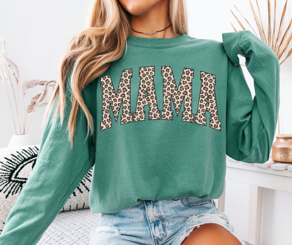 Leopard Print Mama Long Sleeve Comfort Color for Moms