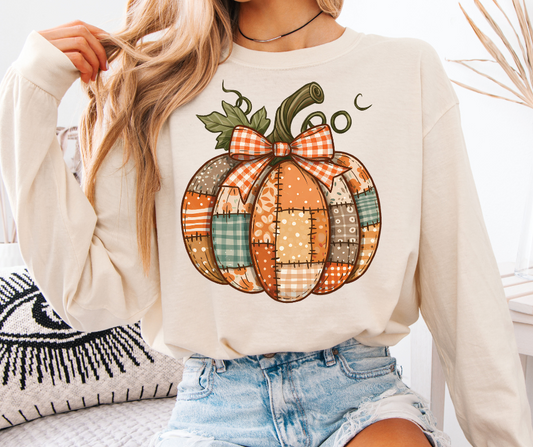 Autumn Patchwork Pumpkin Long Sleeve Comfort Color