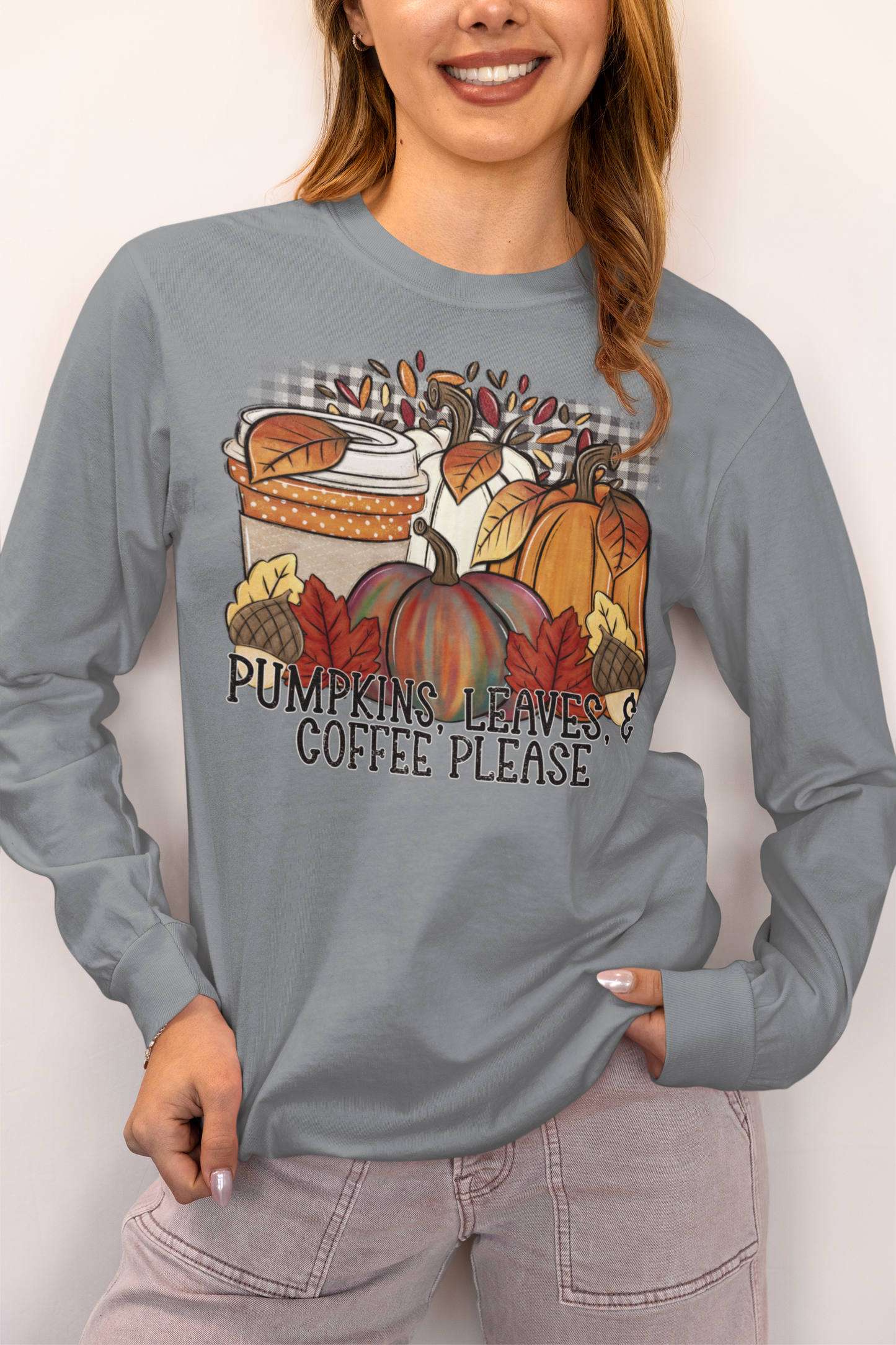 Autumn Pumpkin Coffee Long Sleeve Comfort Color