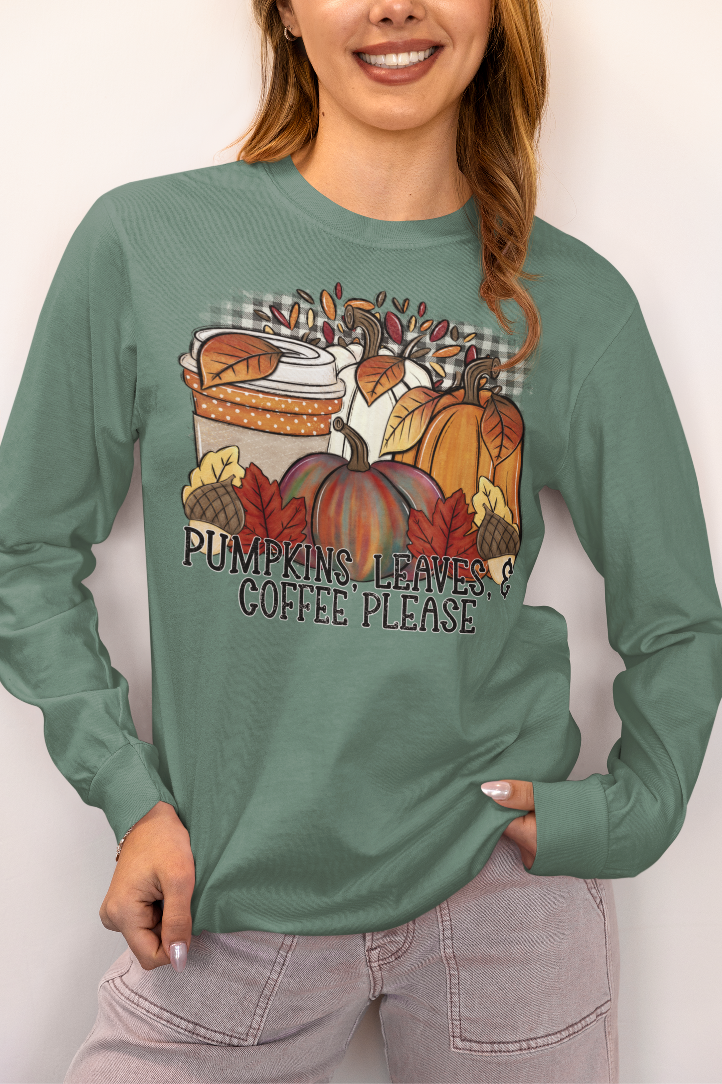 Autumn Pumpkin Coffee Long Sleeve Comfort Color