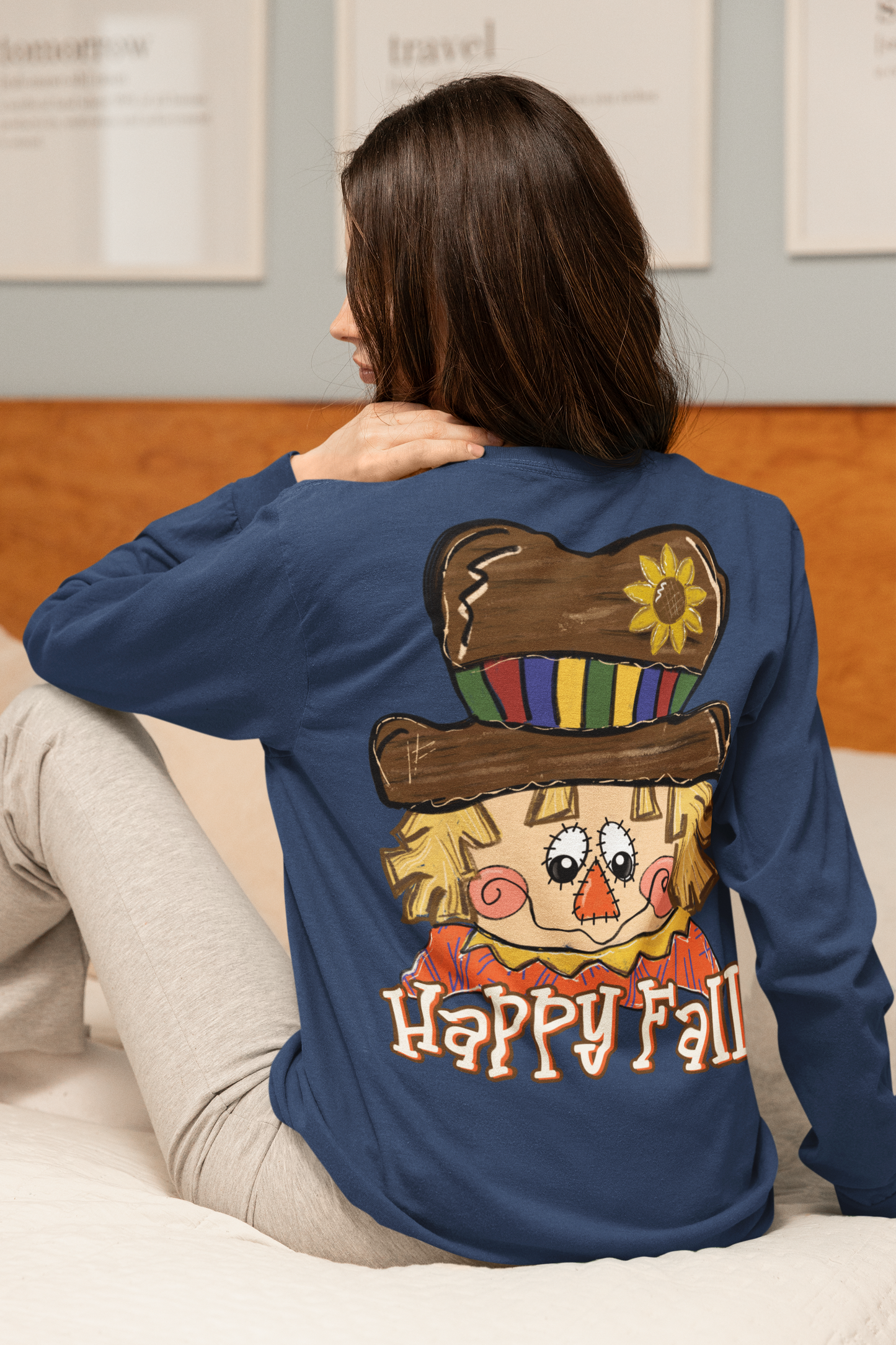 Autumn Scarecrow T-Shirt, Happy Fall Long Sleeve Comfort Color Fall Apparel, Harvest Festival Shirt, Thanksgiving Gift, Cozy Fall Fashion