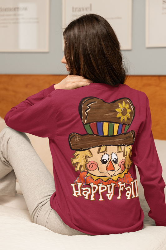 Autumn Scarecrow T-Shirt, Happy Fall Long Sleeve Comfort Color Fall Apparel, Harvest Festival Shirt, Thanksgiving Gift, Cozy Fall Fashion
