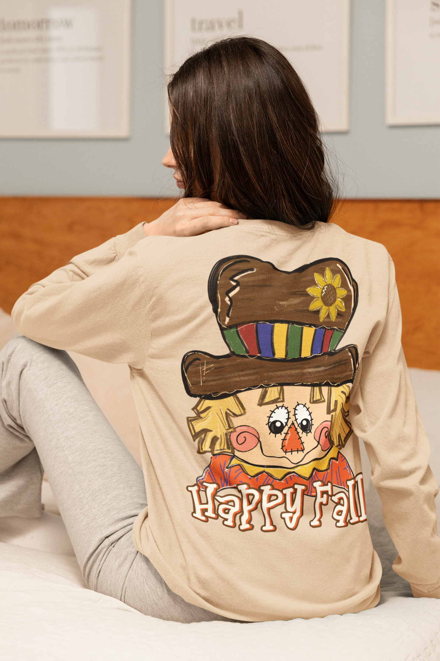 Autumn Scarecrow T-Shirt, Happy Fall Long Sleeve Comfort Color Fall Apparel, Harvest Festival Shirt, Thanksgiving Gift, Cozy Fall Fashion