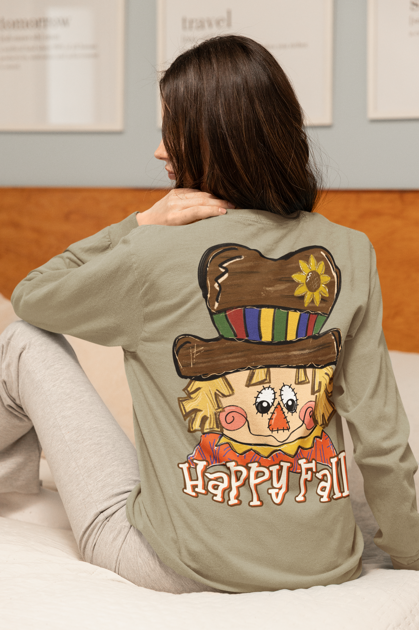 Autumn Scarecrow T-Shirt, Happy Fall Long Sleeve Comfort Color Fall Apparel, Harvest Festival Shirt, Thanksgiving Gift, Cozy Fall Fashion