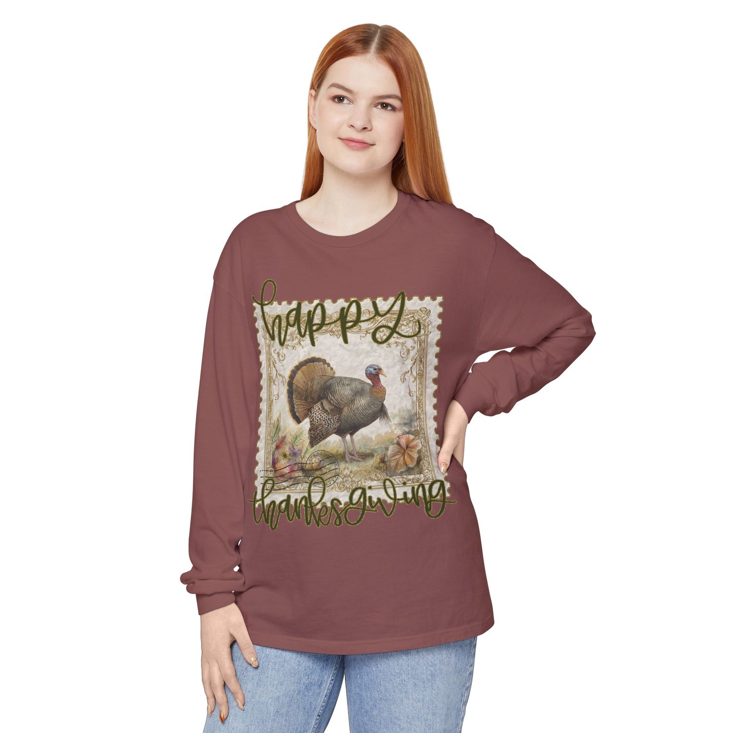 Thanksgiving Turkey Long Sleeve Comfort Color, Fall Apparel, Holiday Shirt, Thanksgiving Outfit, Cozy Gift