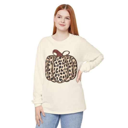 Leopard Pumpkin Long Sleeve Tee - Fall Fashion, Halloween Outfit, Thanksgiving Gift, Cozy Style for All