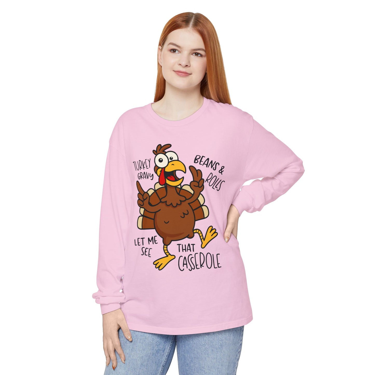 Thanksgiving Turkey T-Shirt | Cute Long Sleeve  Comfort Color for Fall Festivities, Comfortable Unisex Wear, Holiday Apparel, Casual Gatherings